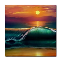 Art Sunset Beach Sea Waves Tile Coasters by Sapixe