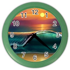 Art Sunset Beach Sea Waves Color Wall Clocks by Sapixe
