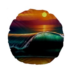 Art Sunset Beach Sea Waves Standard 15  Premium Round Cushions by Sapixe