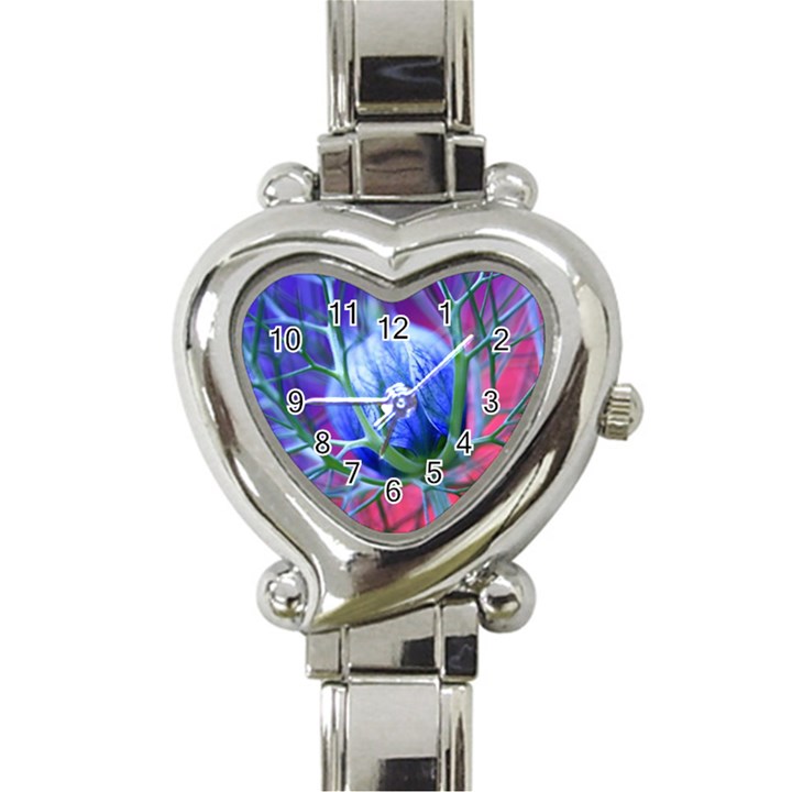 Blue Flowers With Thorns Heart Italian Charm Watch