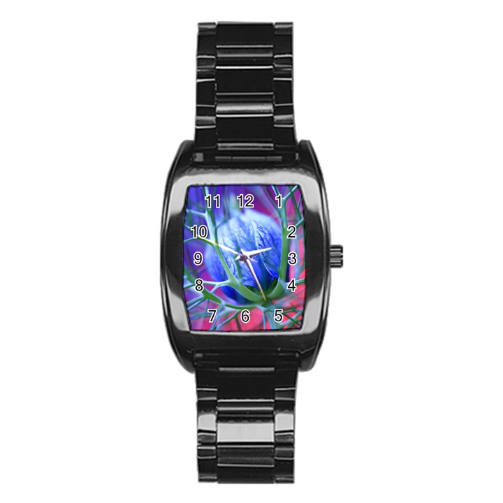 Blue Flowers With Thorns Stainless Steel Barrel Watch