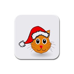 Cat Christmas Cartoon Clip Art Rubber Square Coaster (4 Pack) 