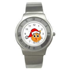 Cat Christmas Cartoon Clip Art Stainless Steel Watch by Sapixe