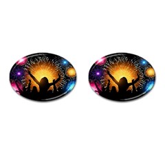 Celebration Night Sky With Fireworks In Various Colors Cufflinks (oval) by Sapixe