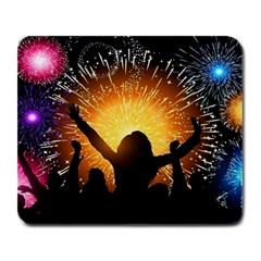 Celebration Night Sky With Fireworks In Various Colors Large Mousepads