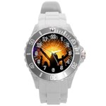Celebration Night Sky With Fireworks In Various Colors Round Plastic Sport Watch (L) Front