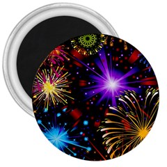 Celebration Fireworks In Red Blue Yellow And Green Color 3  Magnets