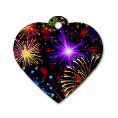 Celebration Fireworks In Red Blue Yellow And Green Color Dog Tag Heart (two Sides)