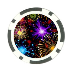 Celebration Fireworks In Red Blue Yellow And Green Color Poker Chip Card Guard by Sapixe