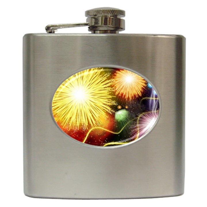 Celebration Colorful Fireworks Beautiful Hip Flask (6 oz)