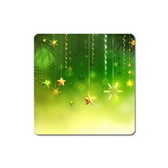 Christmas Green Background Stars Snowflakes Decorative Ornaments Pictures Square Magnet