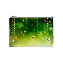 Christmas Green Background Stars Snowflakes Decorative Ornaments Pictures Cosmetic Bag (Medium) 