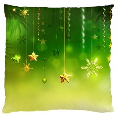 Christmas Green Background Stars Snowflakes Decorative Ornaments Pictures Large Cushion Case (one Side) by Sapixe