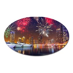 Christmas Night In Dubai Holidays City Skyscrapers At Night The Sky Fireworks Uae Oval Magnet