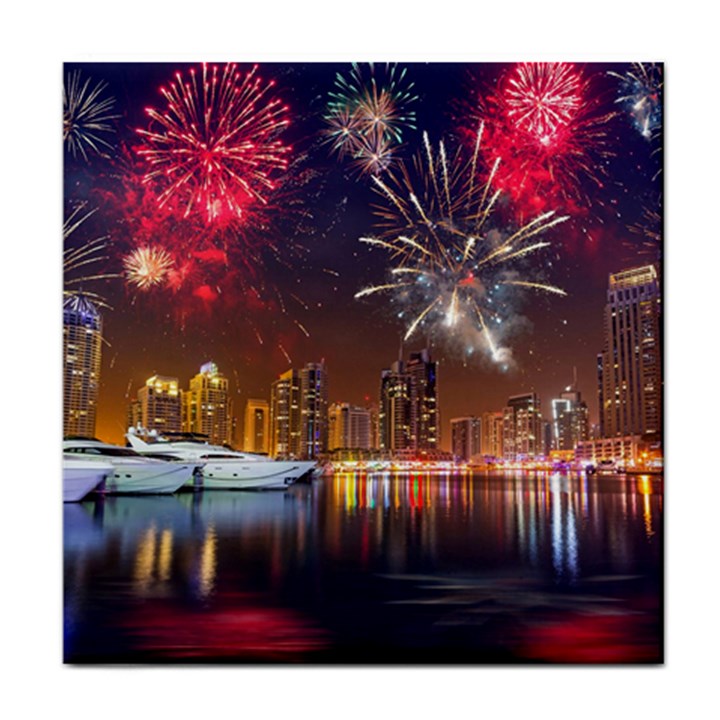 Christmas Night In Dubai Holidays City Skyscrapers At Night The Sky Fireworks Uae Face Towel