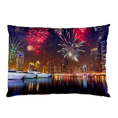 Christmas Night In Dubai Holidays City Skyscrapers At Night The Sky Fireworks Uae Pillow Case