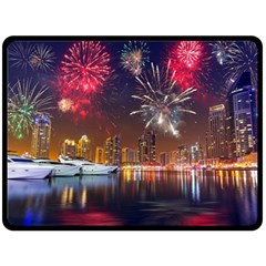 Christmas Night In Dubai Holidays City Skyscrapers At Night The Sky Fireworks Uae Double Sided Fleece Blanket (large)  by Sapixe