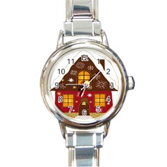 Christmas House Clipart Round Italian Charm Watch