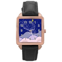 Christmas Tree Rose Gold Leather Watch 