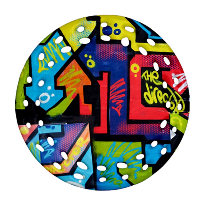 Urban Graffiti Movie Theme Productor Colorful Abstract arrows Round Filigree Ornament (Two Sides)