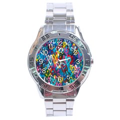 Graffiti Hearts Street Art Spray Paint Rad Stainless Steel Analogue Watch by genx