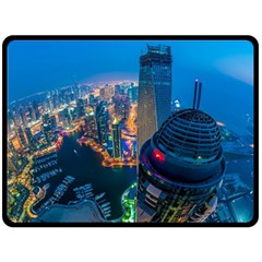 City Dubai Photograph From The Top Of Skyscrapers United Arab Emirates Fleece Blanket (Large) 