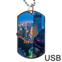 City Dubai Photograph From The Top Of Skyscrapers United Arab Emirates Dog Tag USB Flash (One Side)