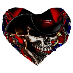 Confederate Flag Usa America United States Csa Civil War Rebel Dixie Military Poster Skull Large 19  Premium Flano Heart Shape Cushions by Sapixe