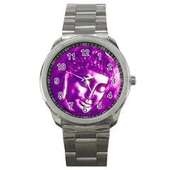 Purple Buddha Art Portrait Sport Metal Watch