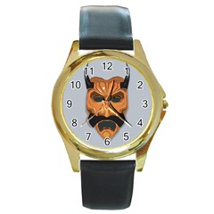 Mask India South Culture Round Gold Metal Watch