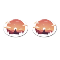 Design Art Hill Hut Landscape Cufflinks (Oval)