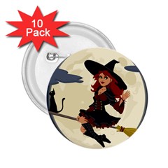 Witch Witchcraft Broomstick Broom 2 25  Buttons (10 Pack)  by Nexatart