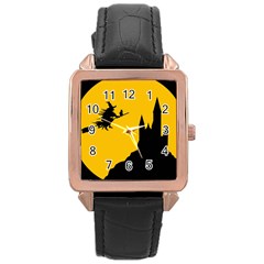 Castle Cat Evil Female Fictional Rose Gold Leather Watch  by Nexatart