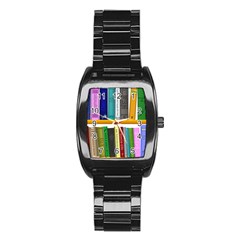 Shelf Books Library Reading Stainless Steel Barrel Watch by Nexatart