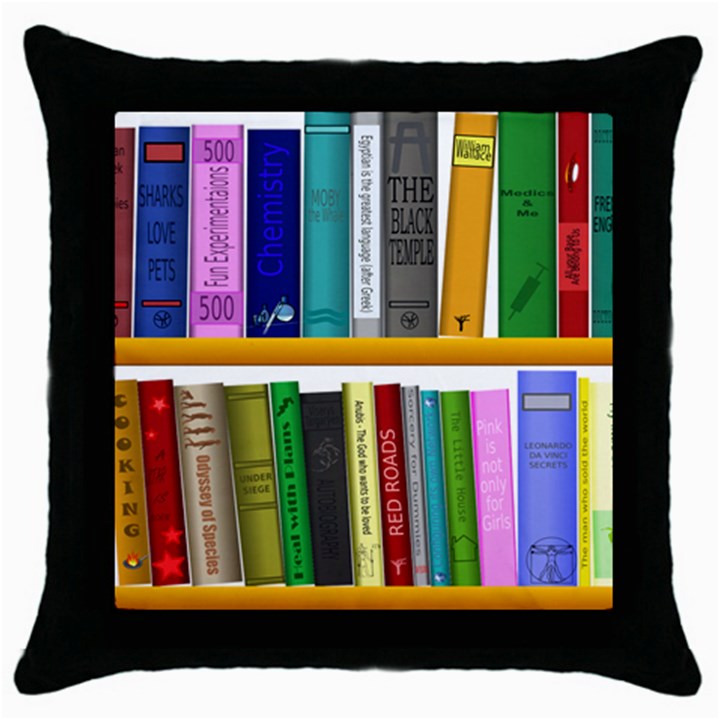 Shelf Books Library Reading Throw Pillow Case (Black)