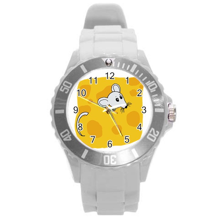 Rat Mouse Cheese Animal Mammal Round Plastic Sport Watch (L)