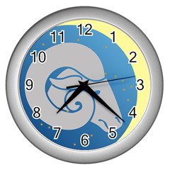 Ram Zodiac Sign Zodiac Moon Star Wall Clocks (Silver) 