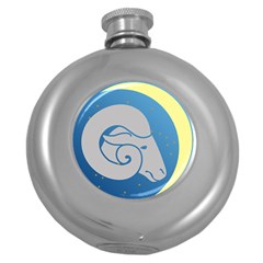 Ram Zodiac Sign Zodiac Moon Star Round Hip Flask (5 oz)