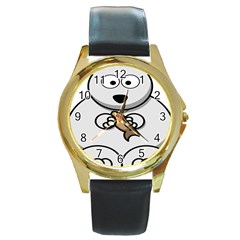 Bear Polar Bear Arctic Fish Mammal Round Gold Metal Watch by Nexatart