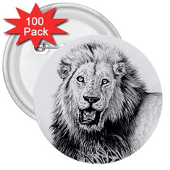 Lion Wildlife Art And Illustration Pencil 3  Buttons (100 Pack) 