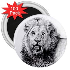 Lion Wildlife Art And Illustration Pencil 3  Magnets (100 Pack) by Nexatart