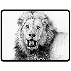 Lion Wildlife Art And Illustration Pencil Fleece Blanket (large) 