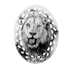 Lion Wildlife Art And Illustration Pencil Ornament (oval Filigree) by Nexatart
