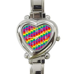 Rainbow 3d Cubes Red Orange Heart Italian Charm Watch by Nexatart