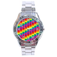 Rainbow 3d Cubes Red Orange Stainless Steel Analogue Watch by Nexatart