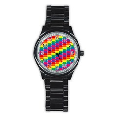 Rainbow 3d Cubes Red Orange Stainless Steel Round Watch by Nexatart