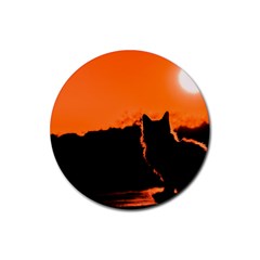 Sunset Cat Shadows Silhouettes Rubber Round Coaster (4 Pack)  by Nexatart