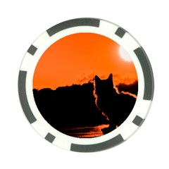 Sunset Cat Shadows Silhouettes Poker Chip Card Guard