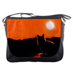 Sunset Cat Shadows Silhouettes Messenger Bags