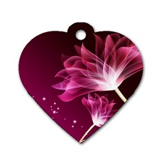 Drawing Flowers Lotus Dog Tag Heart (one Side) by Sapixe